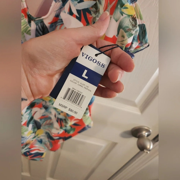 NWT Vigoss tropical beach adjustable floral Pineapple one piece swimsuit Large - Picture 4 of 11